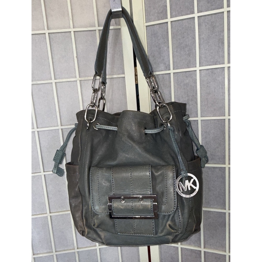 VTG Michael‎ Kors Y2K Distressed Boho Gorpcore Purse Chunky Silver Leather Bag